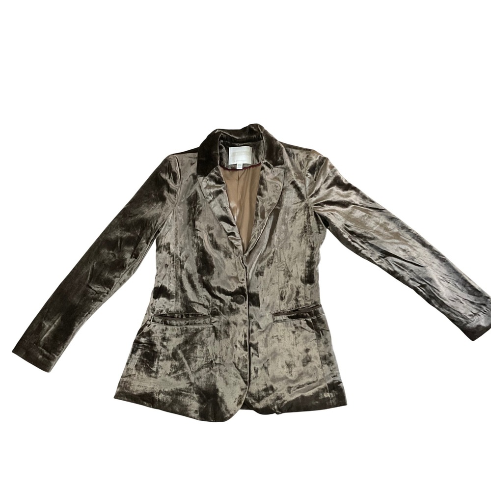 Ett:twa Blazer Women XS Taupe Bronze Crushed Velvet Single Button Anthropologie